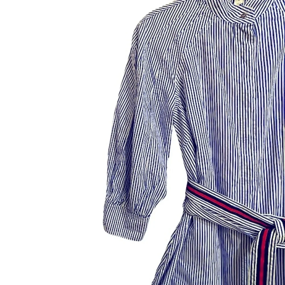 Nordstrom 1901 Striped Blue & White Cotton Shirtdress Belt Cotton Obi Sash Sz 6 - Picture 7 of 12
